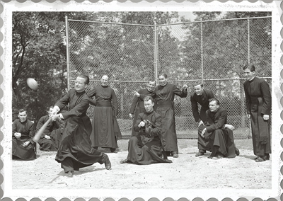 BW05 - Baseball Priests Black & White Greeting Card