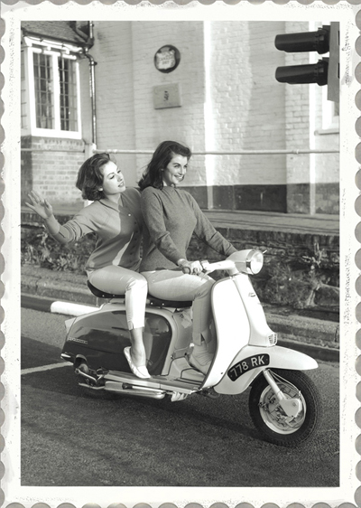 BW08 - Lambretta Scooter Girls Black & White Greeting Card