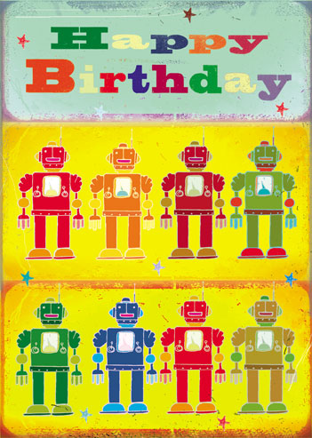 DH23 - Happy Birthday - Robots Greeting Card by Max Hernn DH23 - Happy Birthday - Robots Greeting Card by Max Hernn