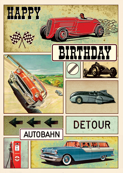 LG02 - Happy Birthday - Motor Cars Greeting Card by Max Hernn