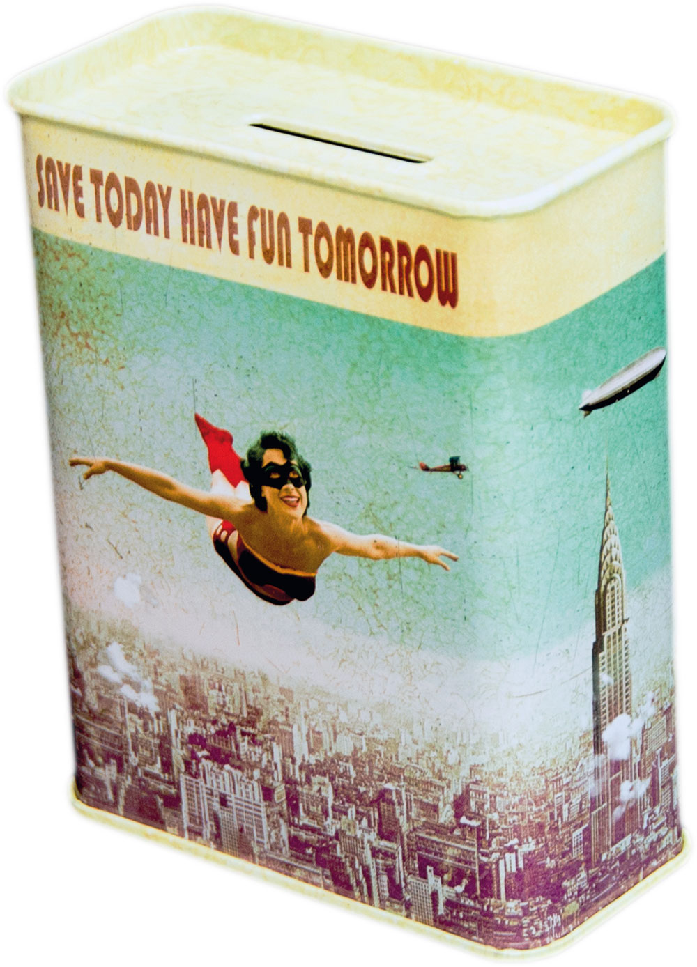 Superhero Woman Metal Money Box Tin by Max Hernn Superhero Woman Metal Money Box Tin by Max Hernn