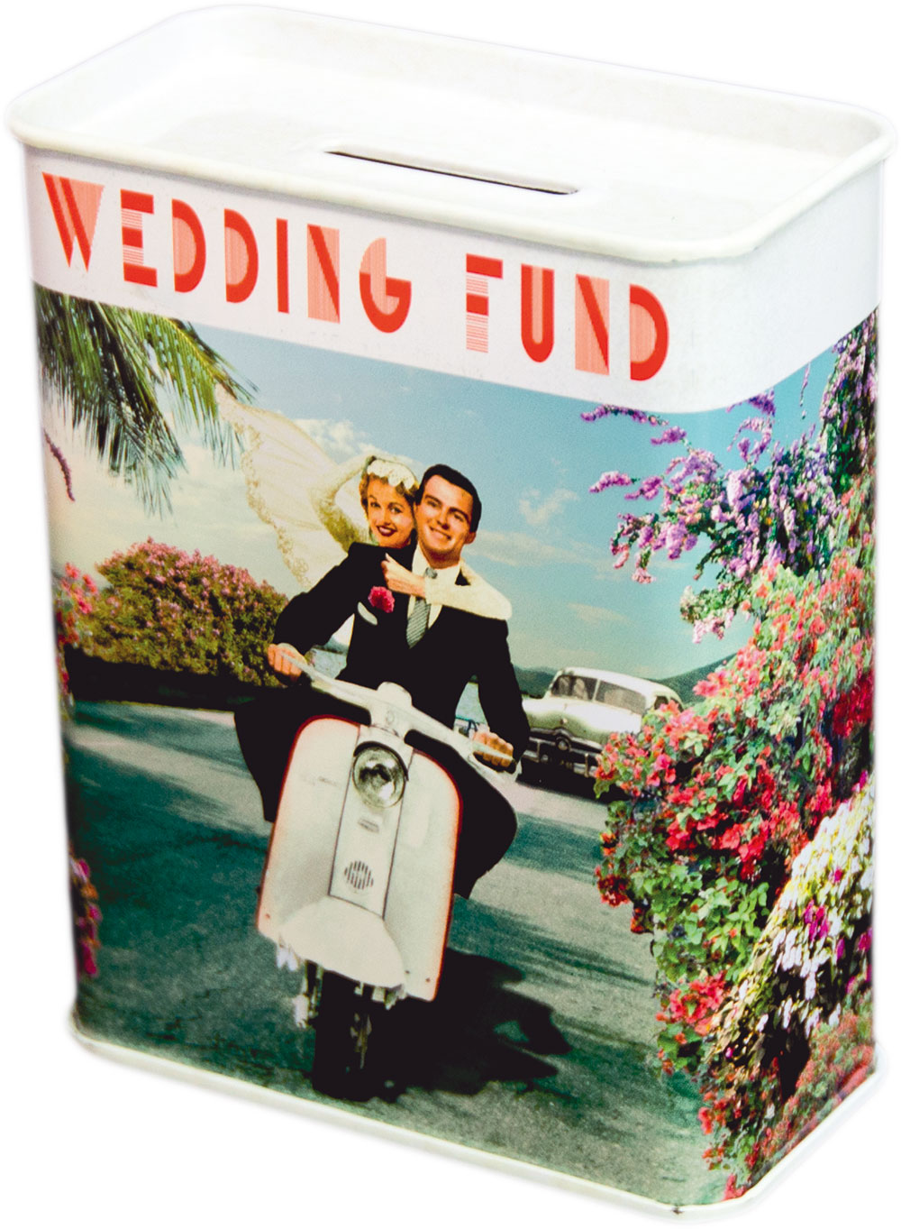 Wedding Fund Scooter Metal Money Box Tin by Max Hernn Wedding Fund Scooter Metal Money Box Tin by Max Hernn