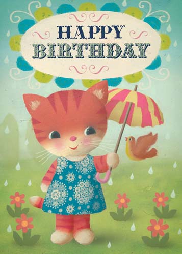 Happy Birthday - Umbrella Cat Greeting Card by Max Hernn