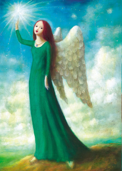 PO115 - Green Dress Angel Greeting Card by Stephen Mackey PO115 - Green Dress Angel Greeting Card by Stephen Mackey