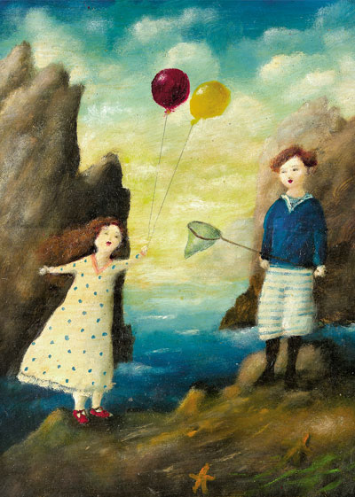 PO128 - Children Rock Fishing Greeting Card by Stephen Mackey