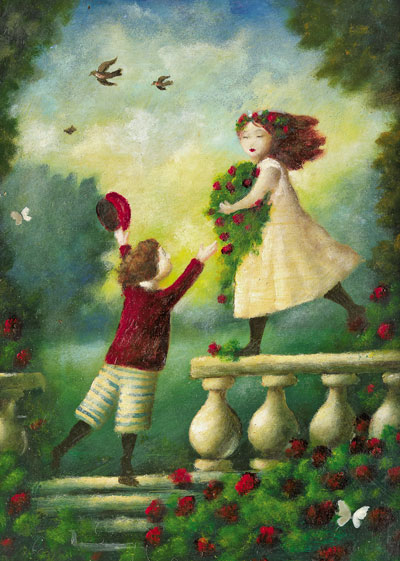PO131 - Kids In The Garden Greeting Card by Stephen Mackey