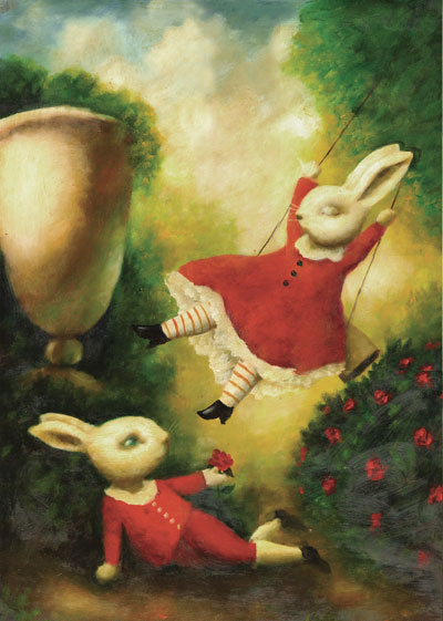 PO136 - Swinging Rabbit Greeting Card by Stephen Mackey PO136 - Swinging Rabbit Greeting Card by Stephen Mackey