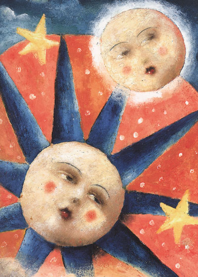 PO142 - Blue Celestial Sun & Moon Card by Stephen Mackey PO142 - Blue Celestial Sun & Moon Card by Stephen Mackey