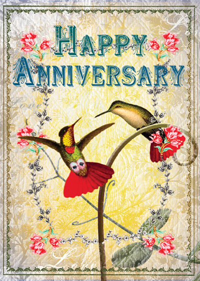 TRES002 - Happy Anniversary - Hummingbirds Greeting Card by Mimi