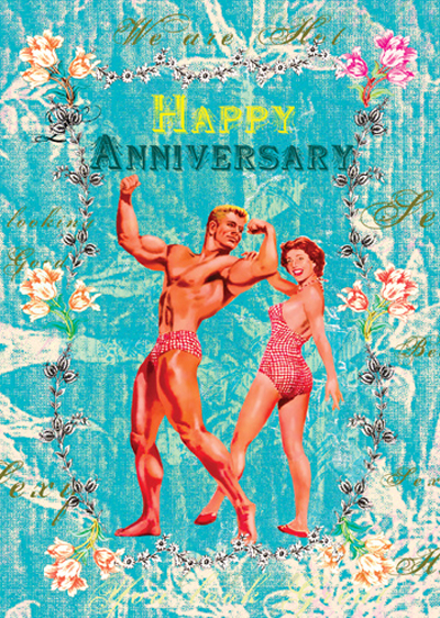 TRES004 - Happy Anniversary - Strongman Greeting Card by Mimi - Click Image to Close