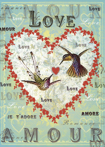 TRES018 - Love Amour - Hummingbird Heart Card by Mimi