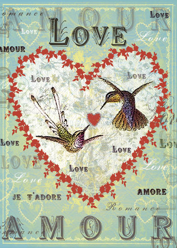 TRES018 - Love Amour - Hummingbird Heart Card by Mimi - Click Image to Close