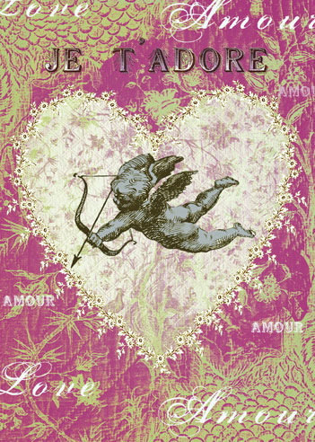 TRES022 - Je T'adore - Cupid Heart Greeting Card by Mimi