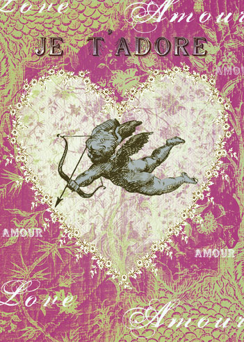 TRES022 - Je T'adore - Cupid Heart Greeting Card by Mimi TRES022 - Je T'adore - Cupid Heart Greeting Card by Mimi