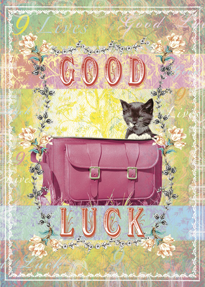 TRES029 - Good Luck - Handbag Kitten Greeting Card by Mimi