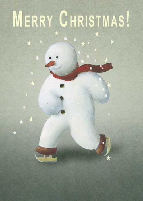 Skating Snowman Single Christmas Greeting Card by Max Hernn Skating Snowman Single Christmas Greeting Card by Max Hernn