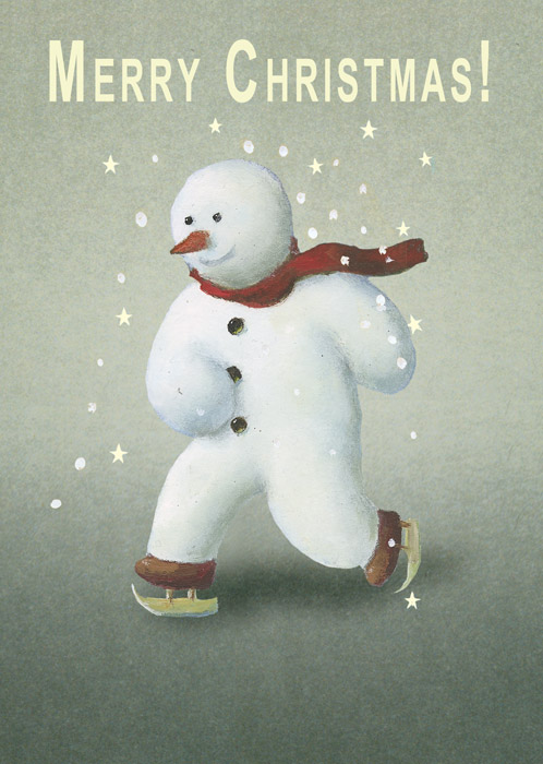 Skating Snowman Single Christmas Greeting Card by Max Hernn - Click Image to Close