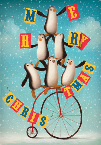 Merry Christmas Penguin PennyFarthing Postcard by Stephen Mackey Merry Christmas Penguin PennyFarthing Postcard by Stephen Mackey