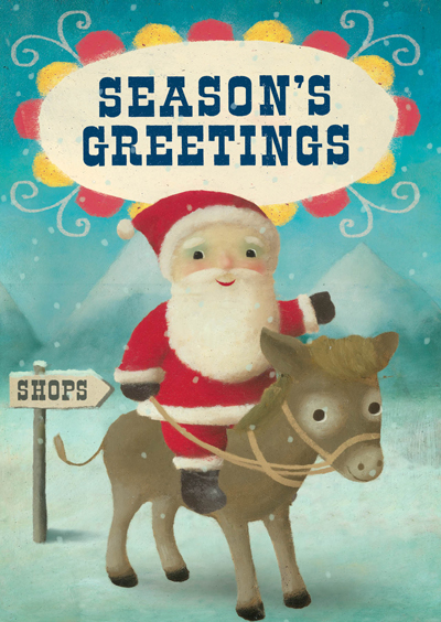 Santa on Donkey Pack of 5 Christmas Cards by Stephen Mackey