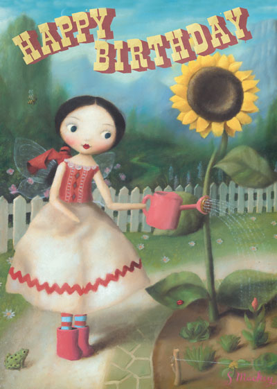 PO73 - Happy Birthday - Sunflower Girl Card by Stephen Mackey